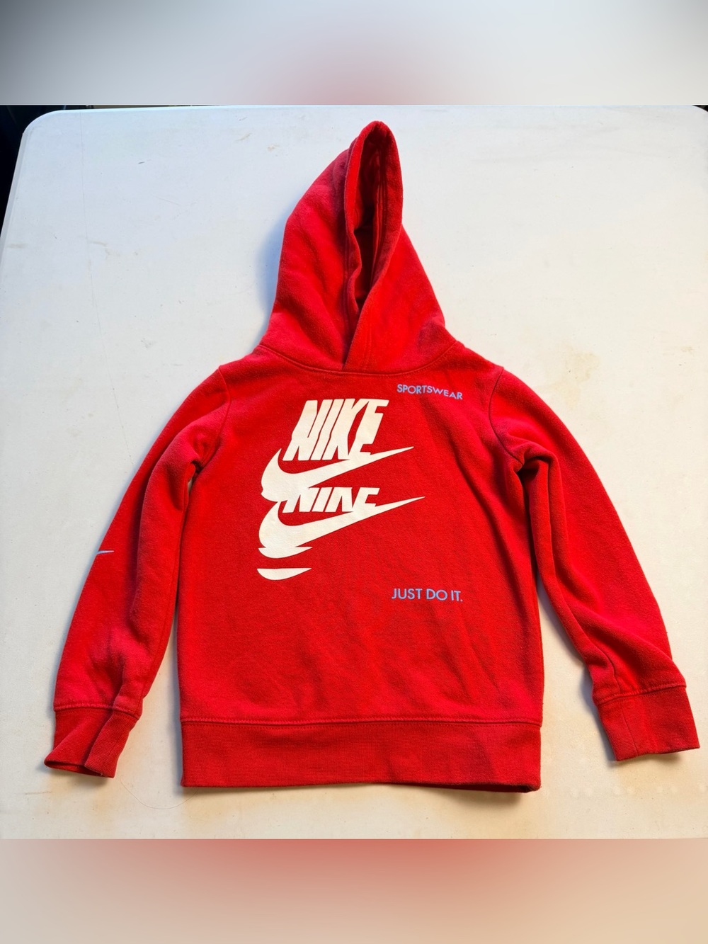 Nike Red Kids' Hoodie with White Logo Stack